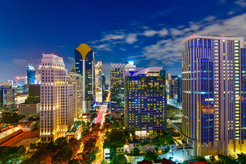 View commercial modern building and condominium in city downtown Bangkok Thailand