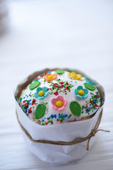 Easter cake on a white wooden background
