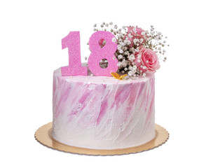 Beautiful cake on the birthday of the girl for 18 years.