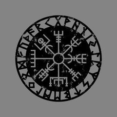 Vegvisir, Viking Compass Rune, Grunge Style