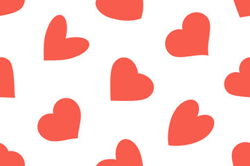 Red hearts seamless pattern on white background