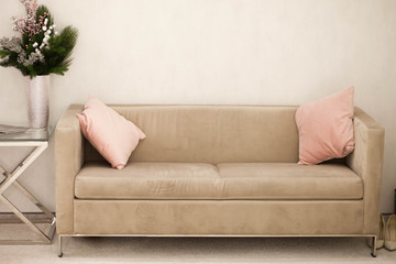 Сozy room with a sofa. Room with a beautiful furniture and cute decoration