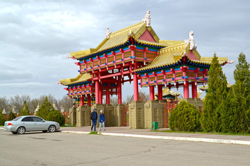Fototapeta premium ELISTA, RUSSIA. Gate of the Buddhist temple complex 