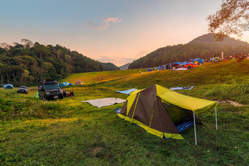 tourist tent camping in mountains