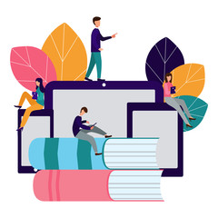 Vector creative illustration of distance learning, online learning, exam preparation