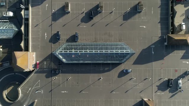 Overhead aerial, parking lot on rooftop