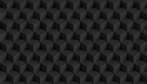 3D realistic black square pattern. Medern cube texture. Geometric symmetry background. Vector illustration