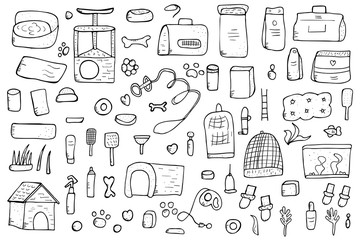 Pet shop concept. Vector doodle style design.