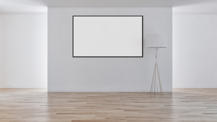 Modern bright interiors with mock up poster frame illustration 3D rendering computer generated image