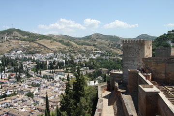 Fototapeta na wymiar The ancient walls of the Alcazaba fortress in the Alhambra