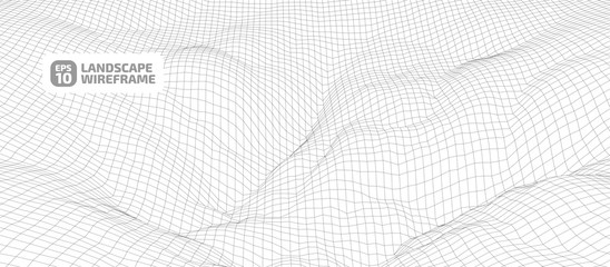 Abstract wireframe background. 3D grid technology illustration landscape. Digital Terrain Cyberspace in the Mountains with valleys. Data Array. | EPS10 Vector.