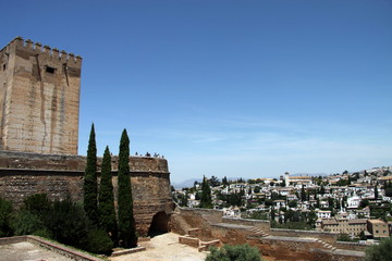 The ancient walls of the Alcazaba fortress in the Alhambra