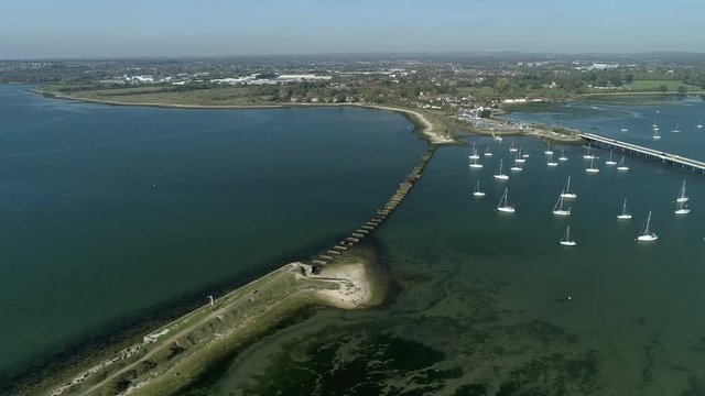 Coastal harbor in Havant, aerial