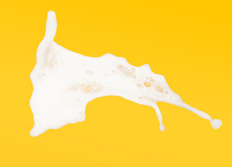 White bubble foam splash explosion on yellow background,freeze stop motion photo object design