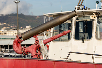 Water cannon aboard on a fire boat