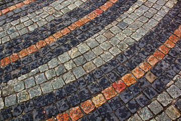 Striped paving cobbles stones mosaic pattern