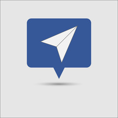 Paper plane share icon, blue social media message notification popup