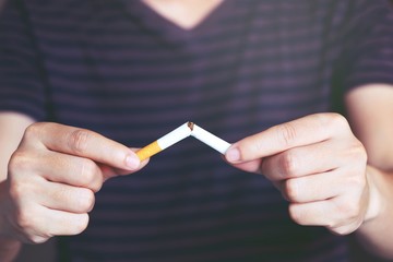 Man refusing cigarettes concept for quitting smoking and healthy lifestyle.or No smoking campaign...