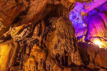 Jang cave, Beautiful cave in Vangveang, Laos. - obrazy, fototapety, plakaty