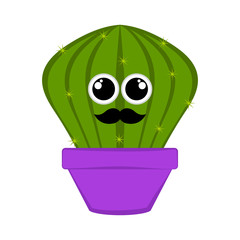 Happy cactus with a mustache in a flower pot. Vector illustration design