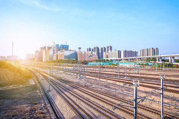 Fototapeta na wymiar Shenzhen North Railway Station high-speed train and railroad tracks