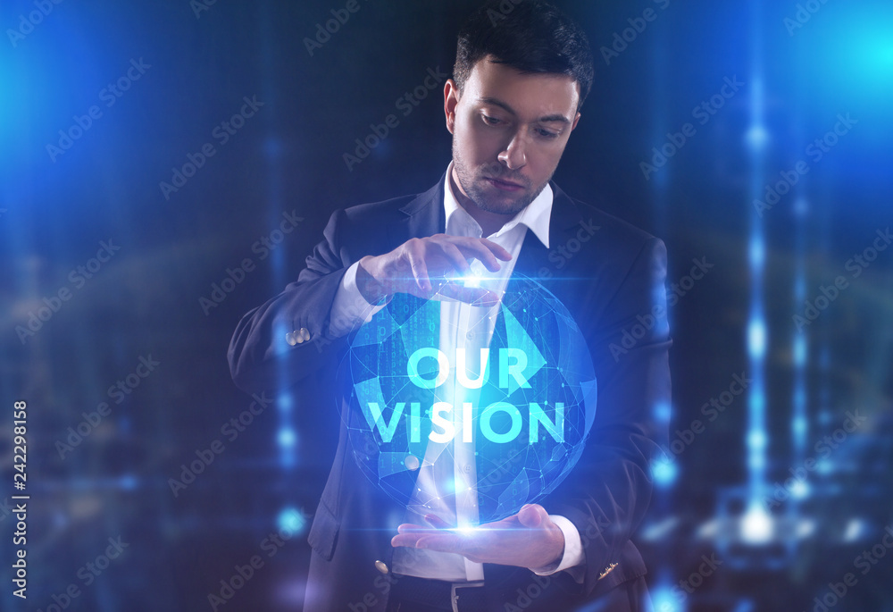 Poster the concept of business, technology, the internet and the network. a young entrepreneur working on a