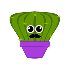 Happy cactus with a mustache in a flower pot. Vector illustration design
