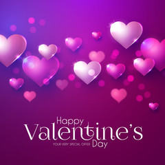 Fototapeta na wymiar Happy Valentine s Day Design Template with Glossy Hearts.