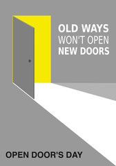 open door with light, poster layout, vector template