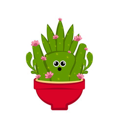 Amazed cactus with floers in a pot. Vector illustration design
