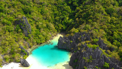 Naklejka na ściany i meble secret lagoon in aerial view, El Nido Philippines