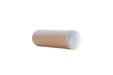 Cylindrical paper box for putting tennis balls or battling balls isolated on white background.