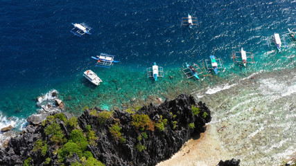 boat in a lagoon in aerial view, Philippines