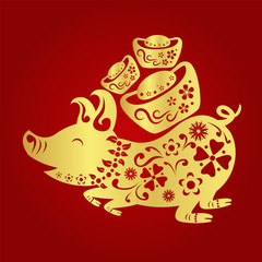 Happy chinese new year 2019. Year of the pig. Vector illustration design.