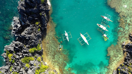 boat in a lagoon in aerial view, Philippines