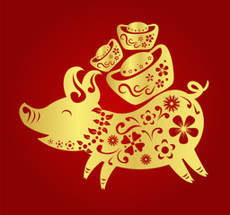 Happy chinese new year 2019. Year of the pig. Vector illustration design.