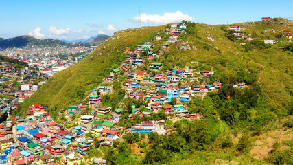 Colorful  Houses in aerial view, La Trinidad, Benguet, Philippines - 242301751