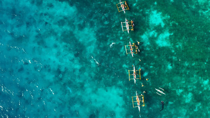 whale shark with boat in aerial view, snorkeling, Philippines