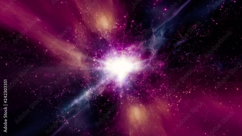 Canvas Prints traveling through star fields in space as a supernova bursts light (loop).