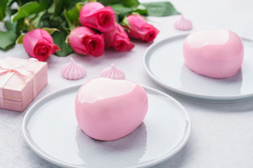 Happy Valentine's day morning with heart shaped mousse cakes.