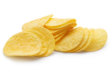 Delicious potato chips, isolated on white background