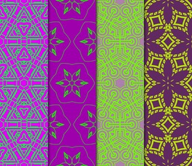 Set Of 4 Geometric Pattern, Floral Lace Geometric Ornament. Ethnic Beautiful Ornament. Vector Illustration. For Greeting Cards, Invitations, Cover Book, Fabric, Scrapbooks