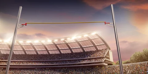 Foto op Canvas Sport track. 3D illustration. Professional athletics stadium. Crossbar for pole vault © Alex
