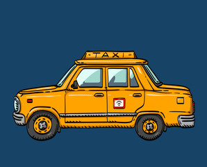 illustration of a yellow car, digital taxi service