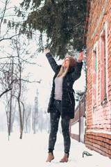 Fototapeta na wymiar Enjoying snow falling.