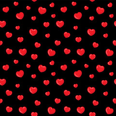 Flat hearts seamless pattern. Red and black