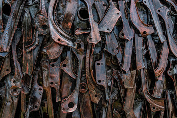 Rustic steel pattern, Recycling metal from machine part. Heavy industry concept