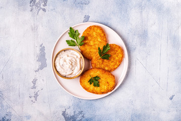 Potato pancakes, hash braun.