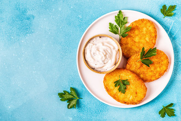 Potato pancakes, hash braun.