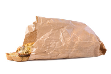 Paper bag with food on an isolated background
